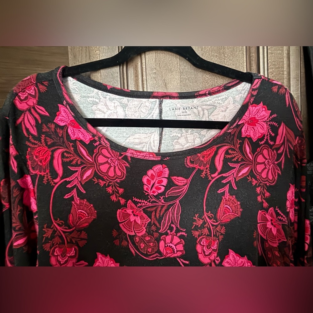 Lane Bryant Black Top with Pink Floral Pattern - Picture 2 of 3